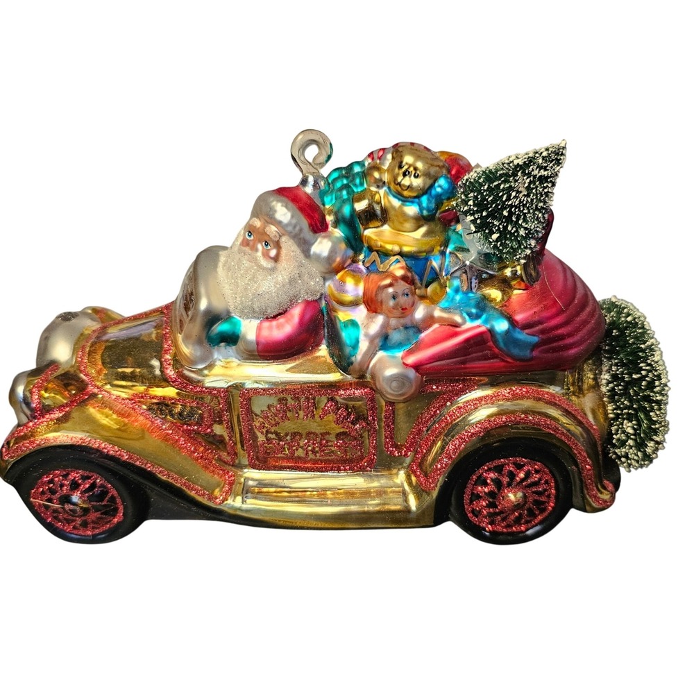 Dept 56 Mercury Glass Driving The NP Express Santa in Car Ornament 77050